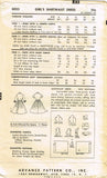 1950s Vintage Advance Sewing Pattern 8023 Toddler Girls Shirtwaist Dress Sz 6