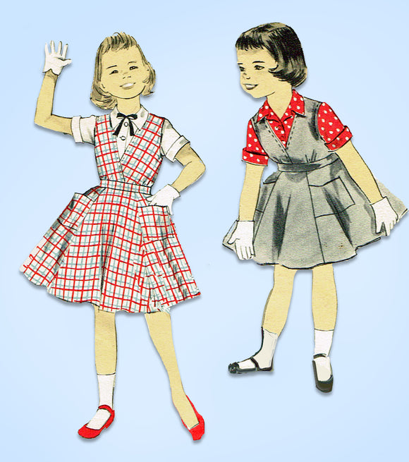 1950s Vintage Advance Sewing Pattern 8222 Little Girls Jumper Dress & Blouse 12 - Vintage4me2