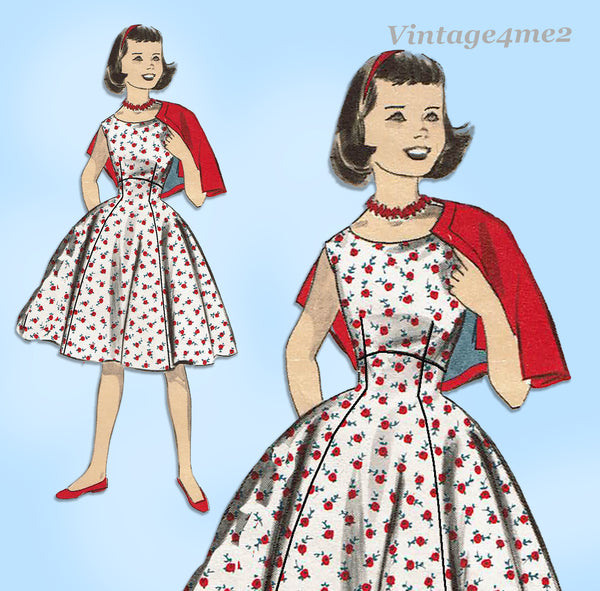 1950s Vintage Advance Sewing Pattern 8410 Girls Dress & Bolero