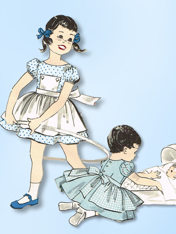 1950s Vintage Advance Sewing Pattern 8906 Toddler Girls Dress and Apron Size 6