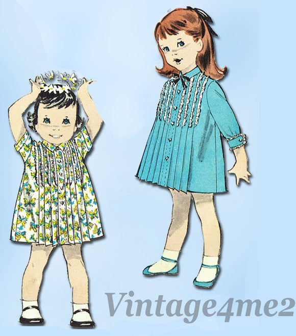 Advance 8975: 1950s Cute Baby Girls Pleated Dress Size 2 Vintage Sewing Pattern - Vintage4me2