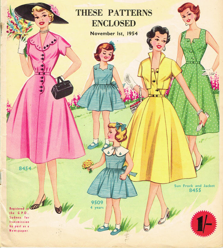 1950s Australian Home Journal Magazine & 3 Dress Patterns Nov 1954 Siz ...