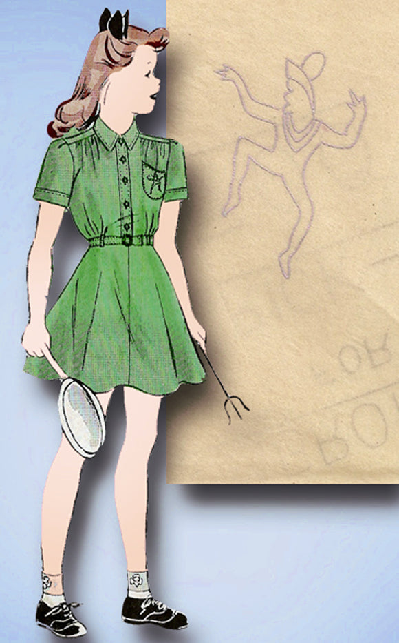 1940s Original Vintage Butterick Pattern 1700 Girls Brownie Uniform Dress Sz 8