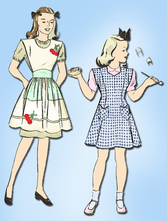 1940s Vintage Butterick Sewing Pattern 1804 WWII Toddler Girls Cherry Apron Sz 6 - Vintage4me2