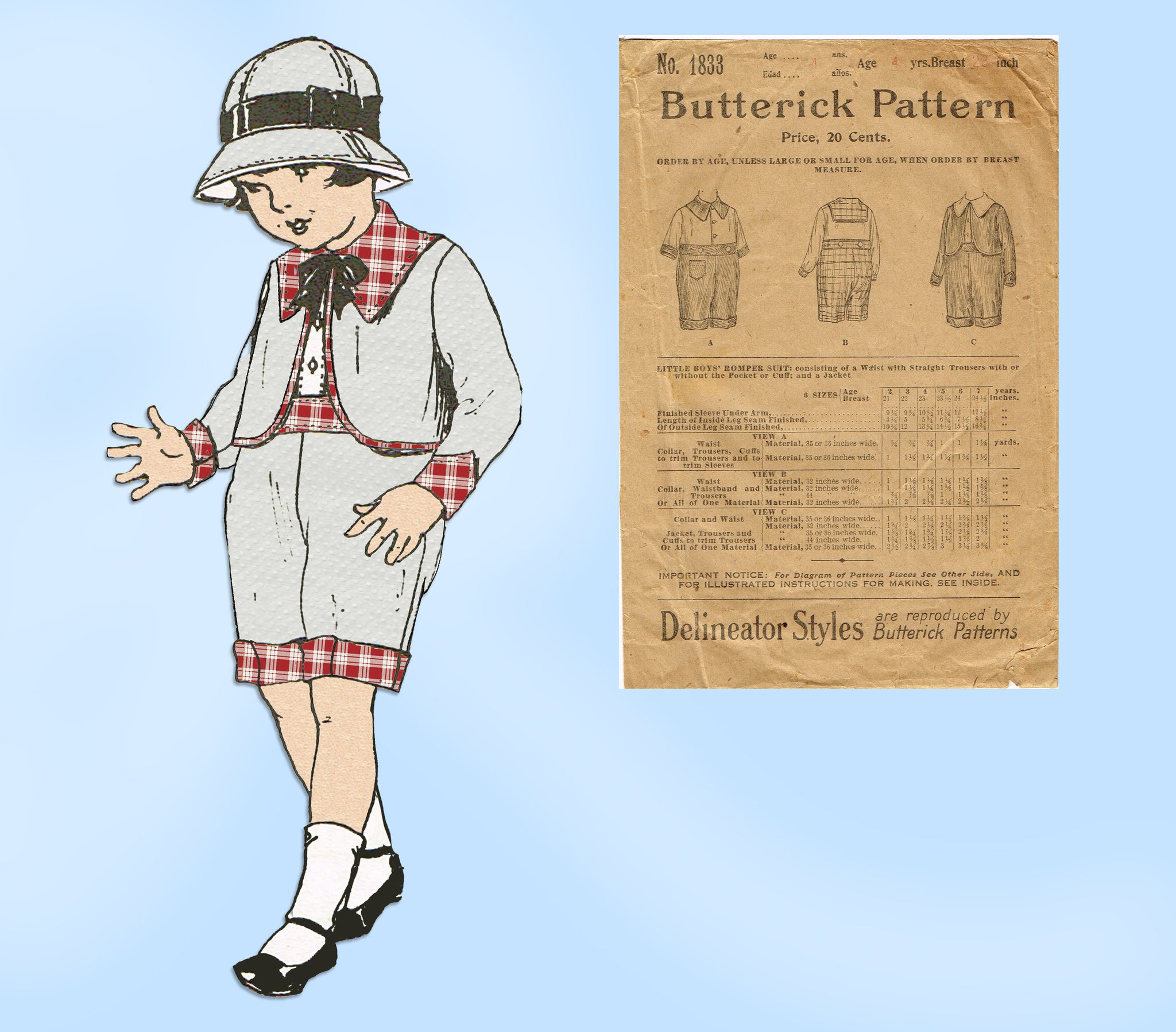 Mail Order 1216: 1920s Adorable Baby Boys Romper Size 1 Vintage popular Sewing Pattern