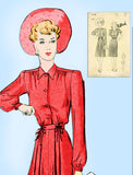 1940s Vintage Butterick Sewing Pattern 2081 Misses WWII Shirtwaist Dress Sz 30 B