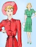 1940s Vintage Butterick Sewing Pattern 2081 Misses WWII Shirtwaist Dress Sz 30 B