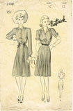 1940s Vintage Butterick Sewing Pattern 2081 Misses WWII Shirtwaist Dress Sz 30 B