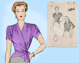 Butterick 2139: 1940s Stunning Misses Wrap Blouse Sz 38 B Vintage Sewing Pattern