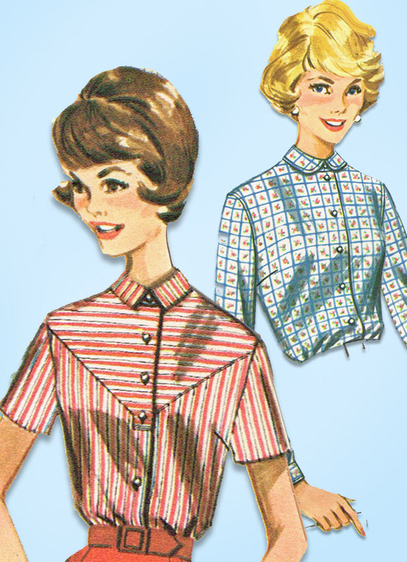 1950s Vintage Butterick Sewing Pattern 2150 Cute Misses Blouse Size 16 36 Bust