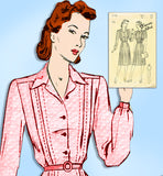 1940s Vintage Butterick Sewing Pattern 2153 Uncut WWII Shirtwaist Dress Sz 32 B - Vintage4me2