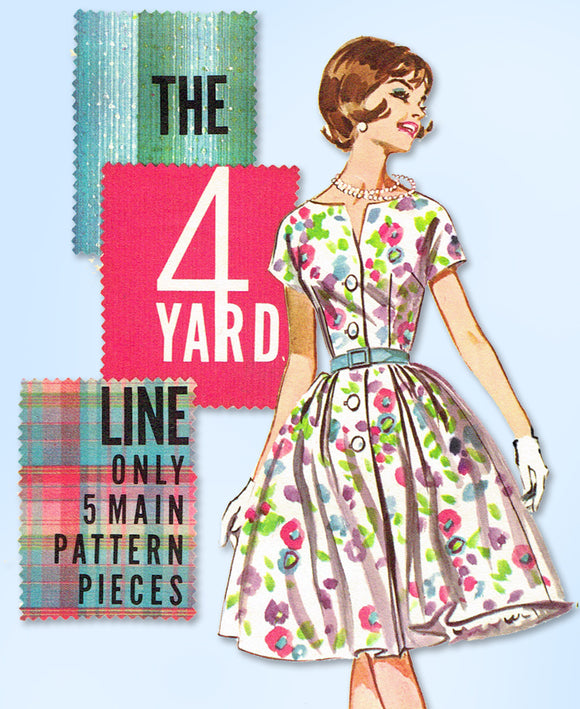 1960s Original Vintage Butterick Pattern 2240 Cute 4 Yard Easy Dress Size 32 B