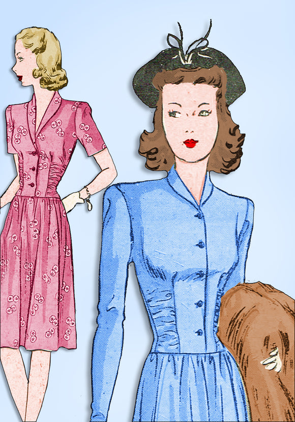 1940s Original Vintage Butterick Sewing Pattern 2428 Misses WWII Dress Size 32 B