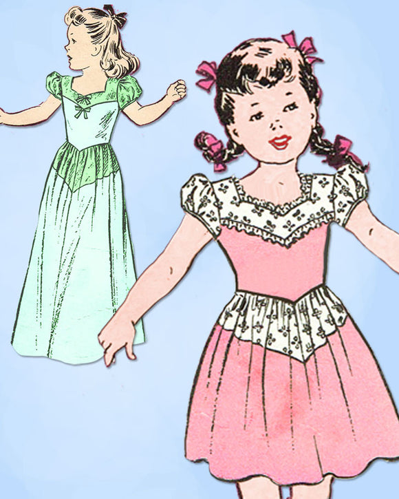 1940s Vintage Butterick Sewing Pattern 2847 WWII Toddler Girls Dress Gown Size 4