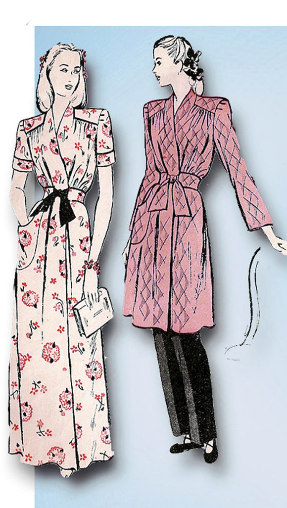 1940s Vintage Butterick Sewing Pattern 3215 Misses WWII Housecoat or Robe 32 B