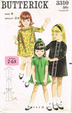 1960s Vintage Butterick Sewing Pattern 3310 Cute Toddler Girls A Line Dress Sz 6