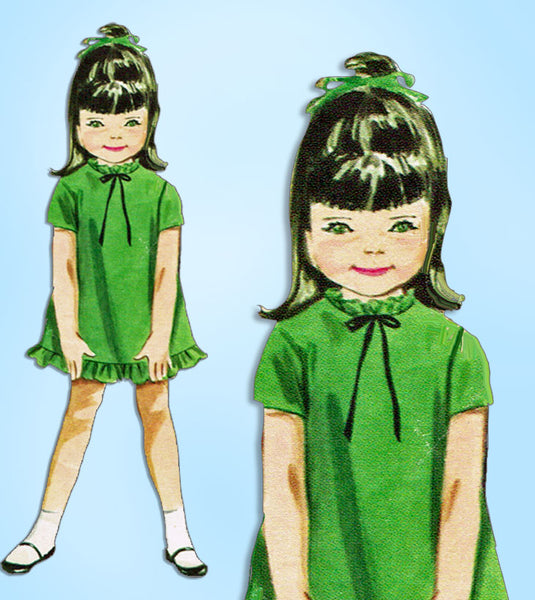 1960s Vintage Butterick Sewing Pattern 3310 Cute Toddler Girls A Line Dress Sz 6