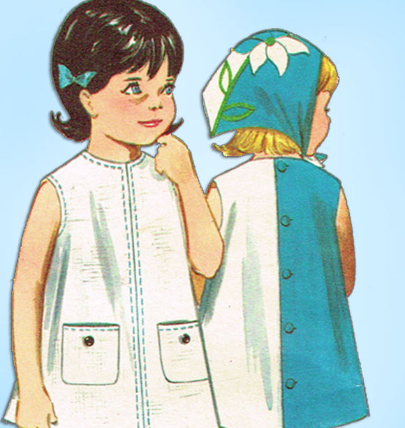 1960s Vintage Butterick Sewing Pattern 3520 Toddler Girls A-Line Dress Size 6