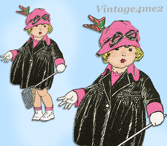 Butterick 3592: 1920s Charming Toddler Girls Coat Size 4 Vintage Sewing Pattern