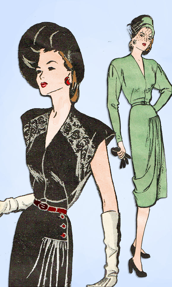 1940s Original Vintage Butterick Pattern 3870 Misses Draped Cocktail Dress 32 B