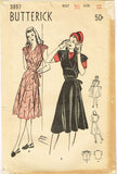 Butterick 3897: 1940s Charming Misses Wrap Dress Sz 30 B Vintage Sewing Pattern