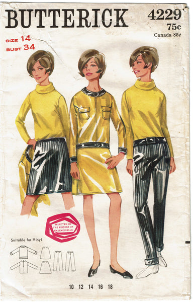 1960s Vintage Butterick Sewing Pattern 4229 Fun Vinyl Separates Mod Style! 34 B