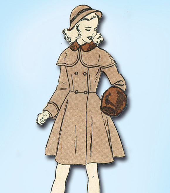 1940s Vintage Butterick Sewing Pattern 4765 Little Girl's Flared Coat Size 8 26B - Vintage4me2