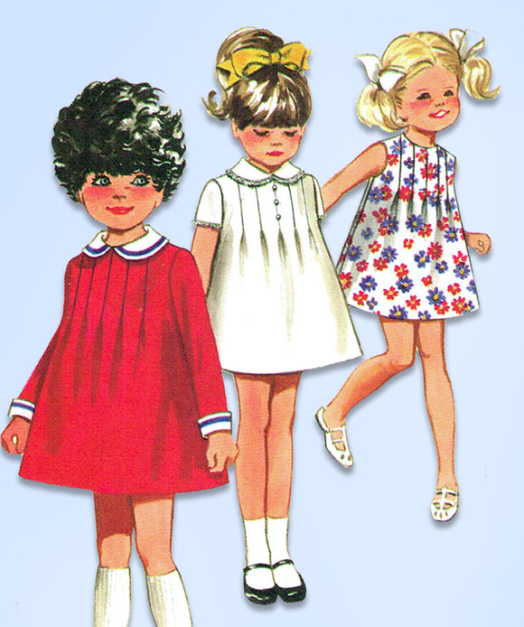 1960s Original Vintage Butterick Pattern 4983 Toddler Girls Tucked Dress Size 3