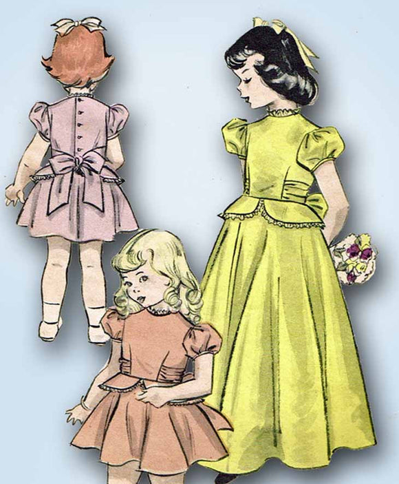 1950s Vintage Butterick Sewing Pattern 5544 Toddler Girls Peplum Dress Sz 4 23B