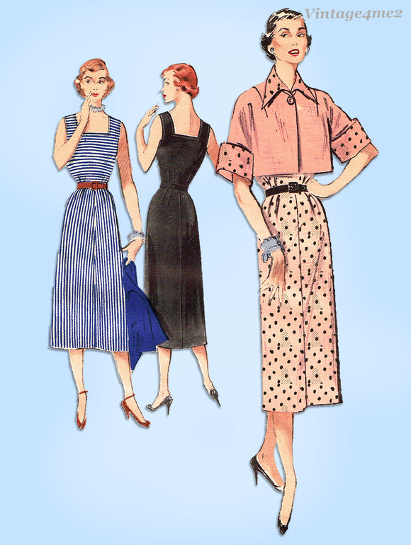 1950s Vintage Butterick Sewing Pattern 5593 Easy Misses Dress & Jacket Size 32 B