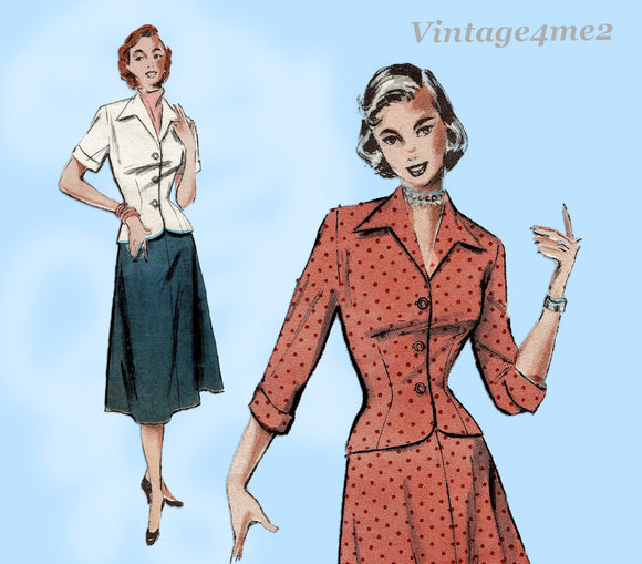 Butterick 5645: 1950s Lovely Misses 2 Piece Suit Sz 36 B Vintage Sewing Pattern