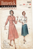 Butterick 5645: 1950s Lovely Misses 2 Piece Suit Sz 36 B Vintage Sewing Pattern