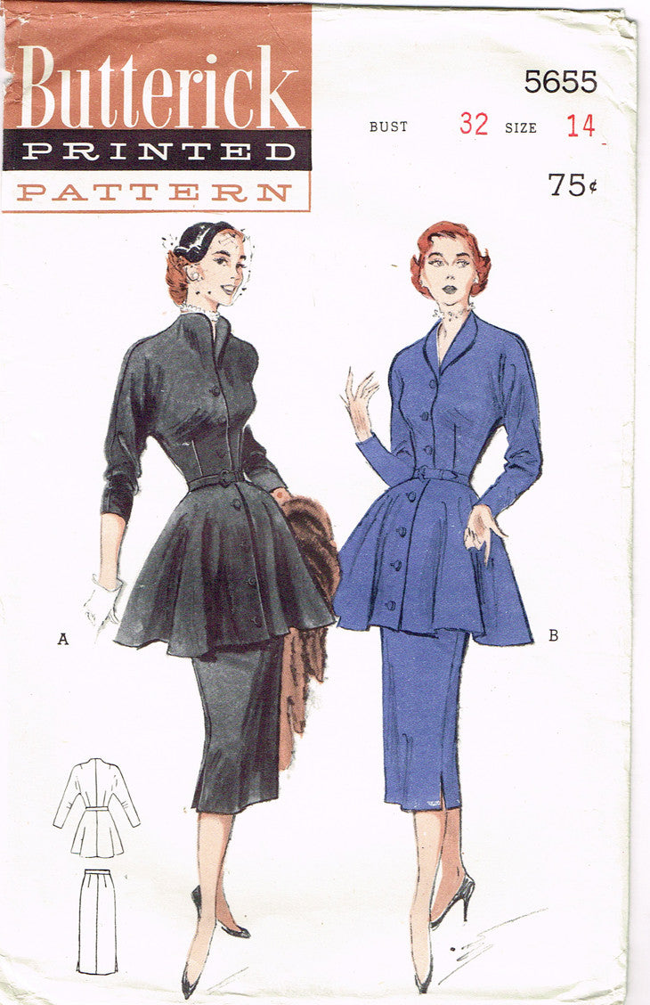 1950s Vintage Butterick Sewing Pattern 5655 Uncut Misses Peplum Suit ...