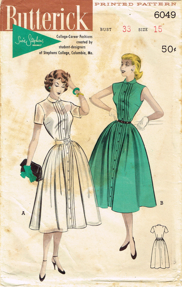 1950s Vintage Butterick Sewing Pattern 6049 Uncut Susie Stevens Dress ...