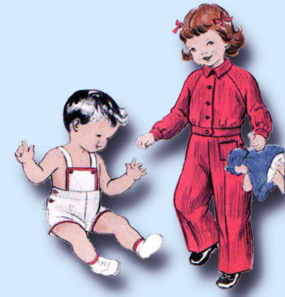 1950s Vintage Butterick Sewing Pattern 6176 Baby Girls Boys Romper Overalls 6 mo