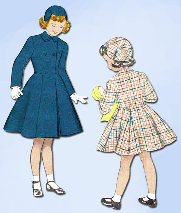 1950s Vintage Butterick Sewing Pattern 6239 Little Girls Coat & Hat Size 8 26B