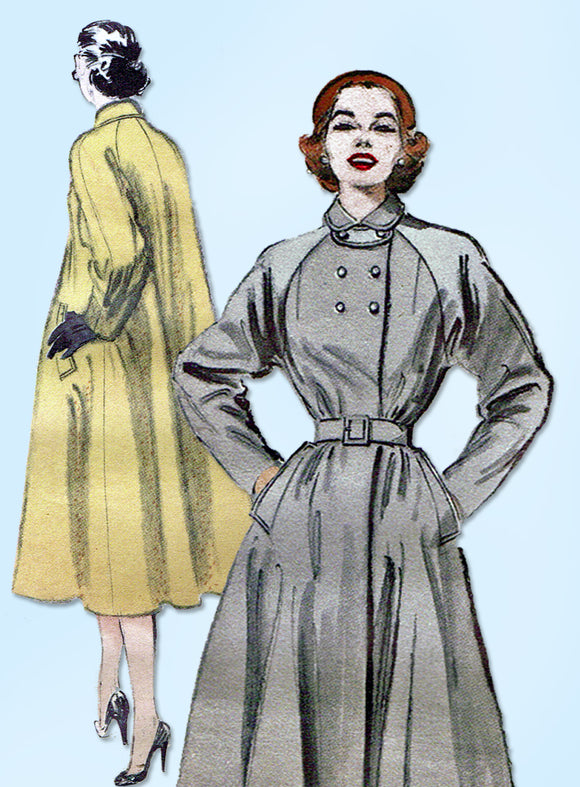 1950s Original Vintage Butterick Pattern 6284 Uncut Misses Raglan Coat Sz 34 B