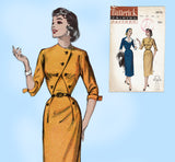 1950s Vintage Butterick Sewing Pattern 6672 Stunning Misses Street Dress Sz 32 B