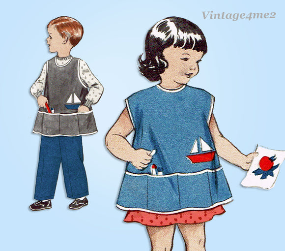 1950s Vintage Butterick Sewing Pattern 6754 Easy Toddler Girls Play Apron Size 4