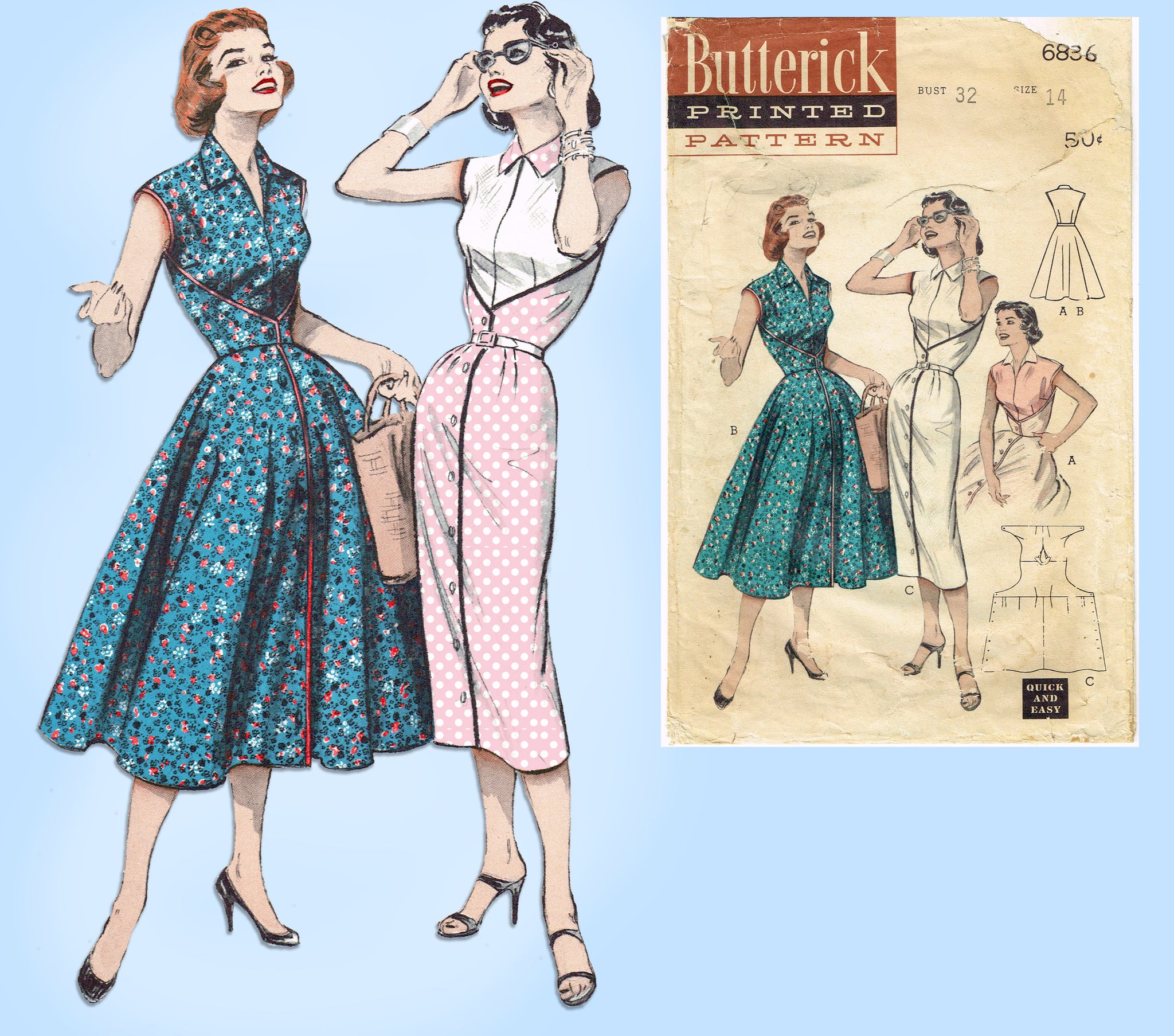Sewing pattern 1950s-style retro dress Butterick 6956 size 34-52 - Sc