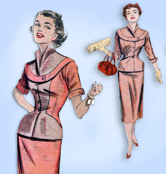 1950s Vintage Butterick Sewing Pattern 6924 Uncut Midcentury Modern Suit Sz 30 B