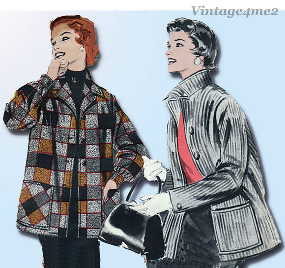 1950s Vintage Butterick Sewing Pattern 7044 Misses Shirt Jacket Sz 34 Bust