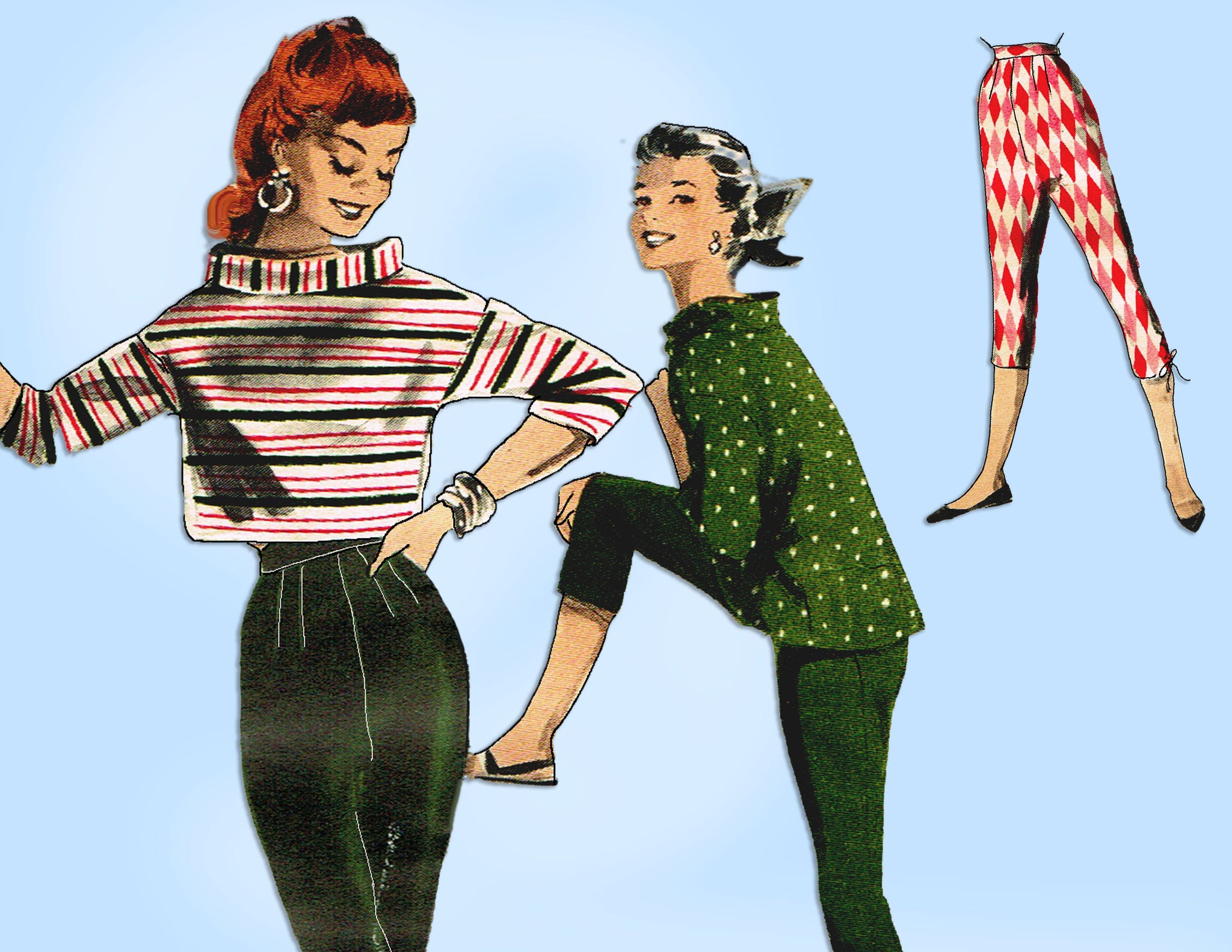 1950s Print Top and Cigarette Pants Set