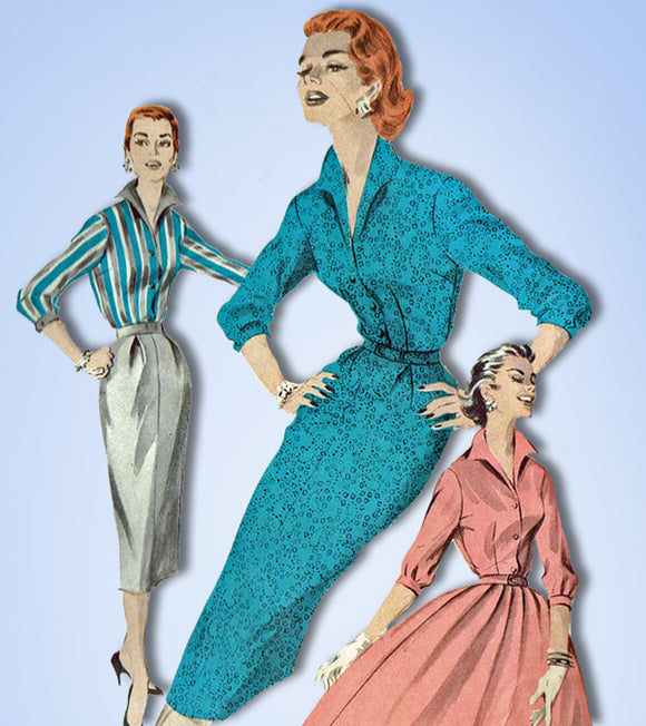 1950s Original Vintage Butterick Pattern 7953 Uncut Easy Skirt & Blouse Sz 36 B