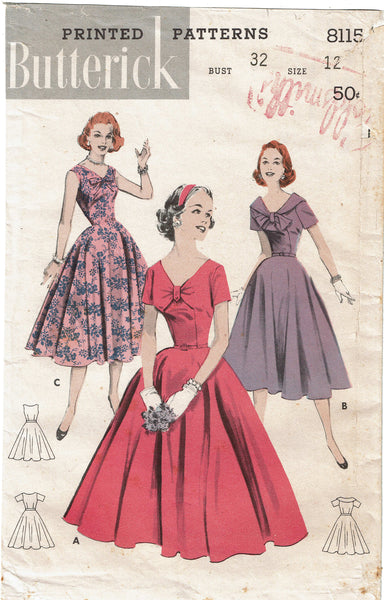 Butterick 8115: 1950s Stunning Misses Cocktail Dress 32 B Vintage Sewing Pattern