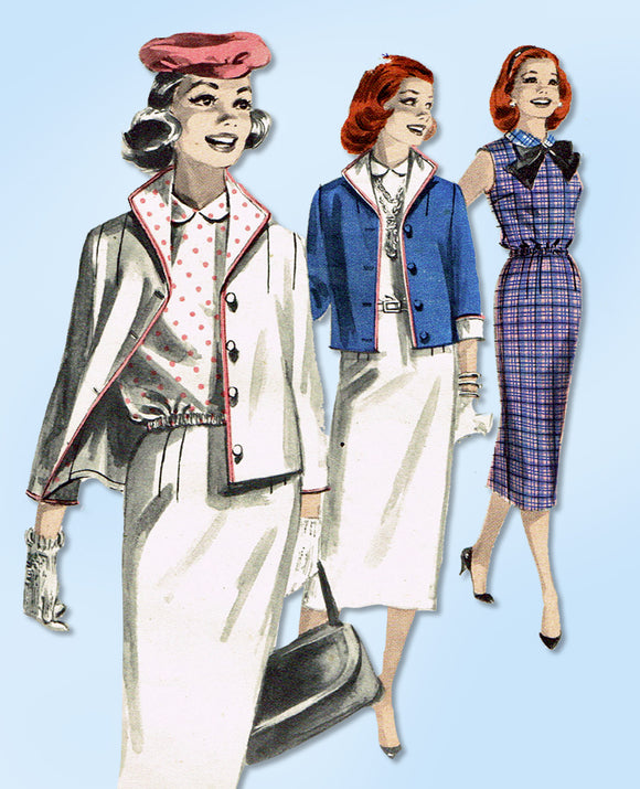 1950s Original Vintage Butterick Pattern 8228 Uncut Misses Suit and Blouse 36 B