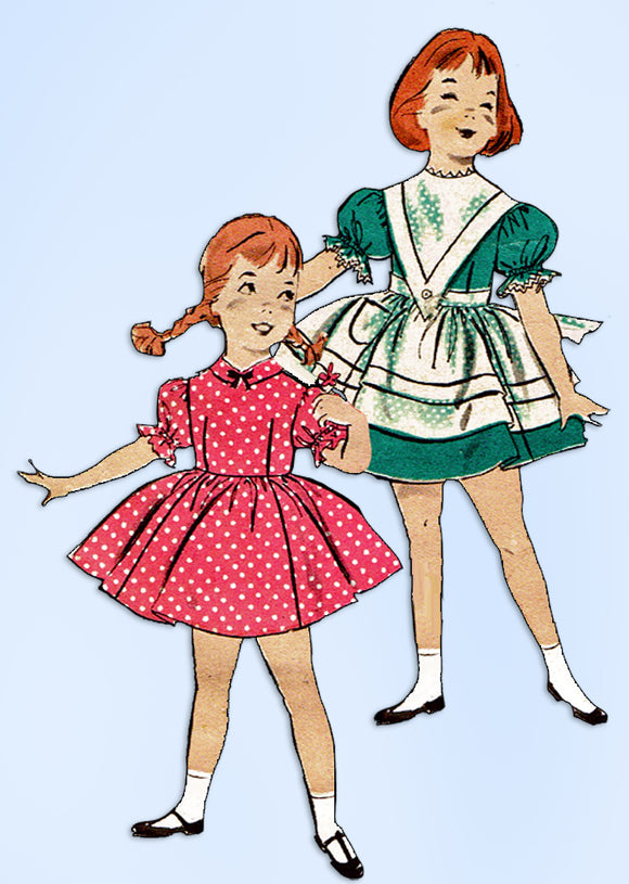 1950s Vintage Butterick Sewing Pattern 8347 Toddler Girls Dress & Pinafore Sz 6