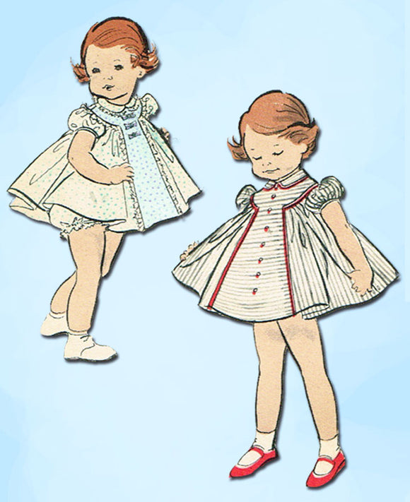 1950s Vintage Butterick Sewing Pattern 8383 Cute Baby Girls Flared Dress Size 1 - Vintage4me2