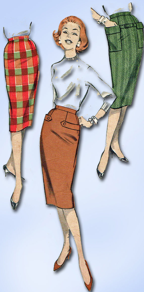 1950s Vintage Butterick Sewing Pattern 8682 Easy Misses Pencil Skirt Sz 24.5 W