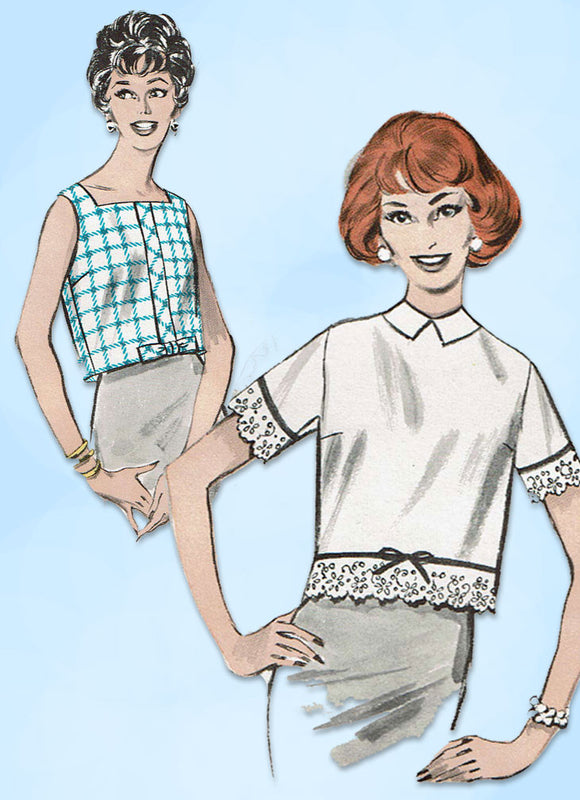 1950s Vintage Butterick Sewing Pattern 8878 Cute Misses Blouse Set Size 16 36 B